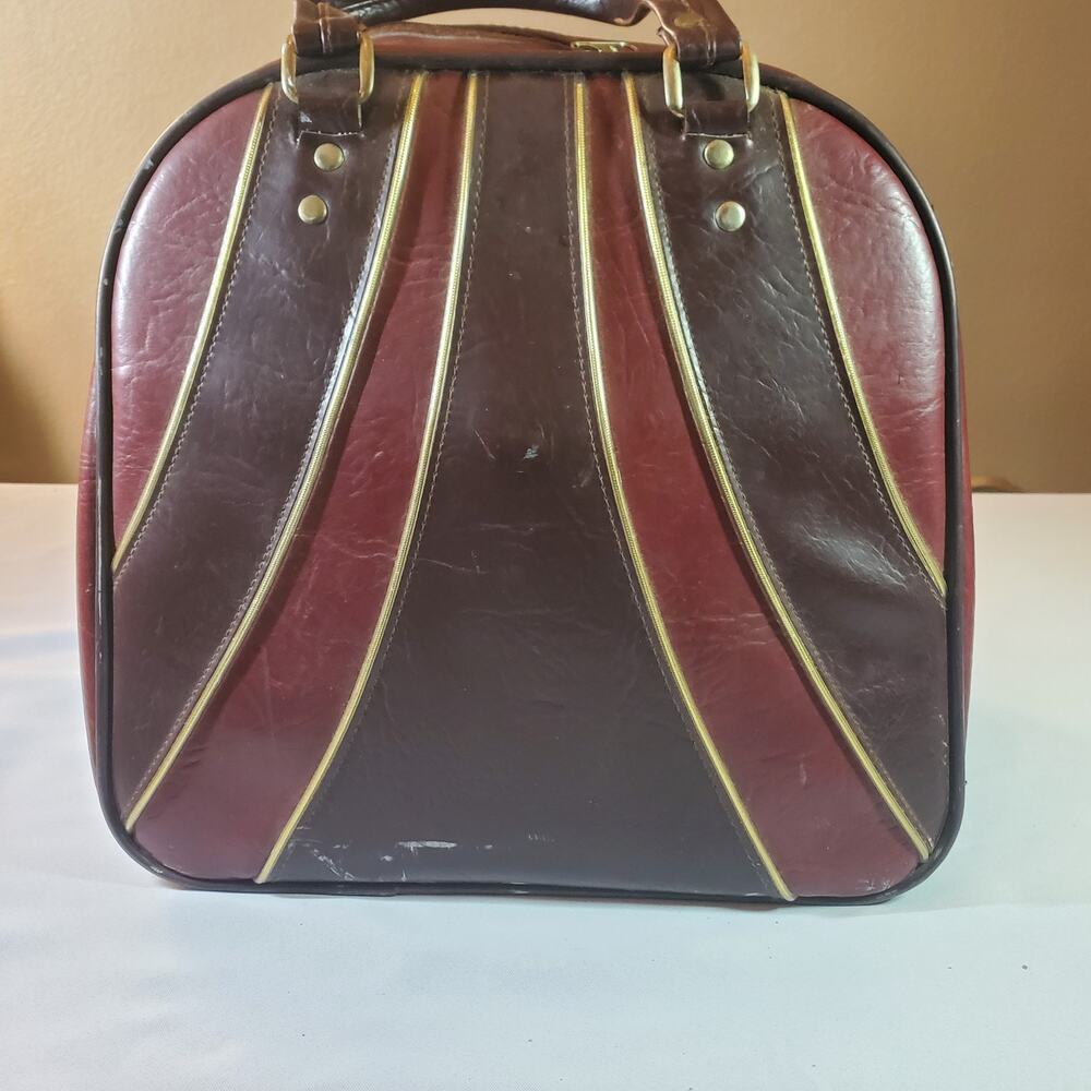 Vintage Two-Tone Brown & Maroon Vinyl Bowling Bag (Damage - See Pics)